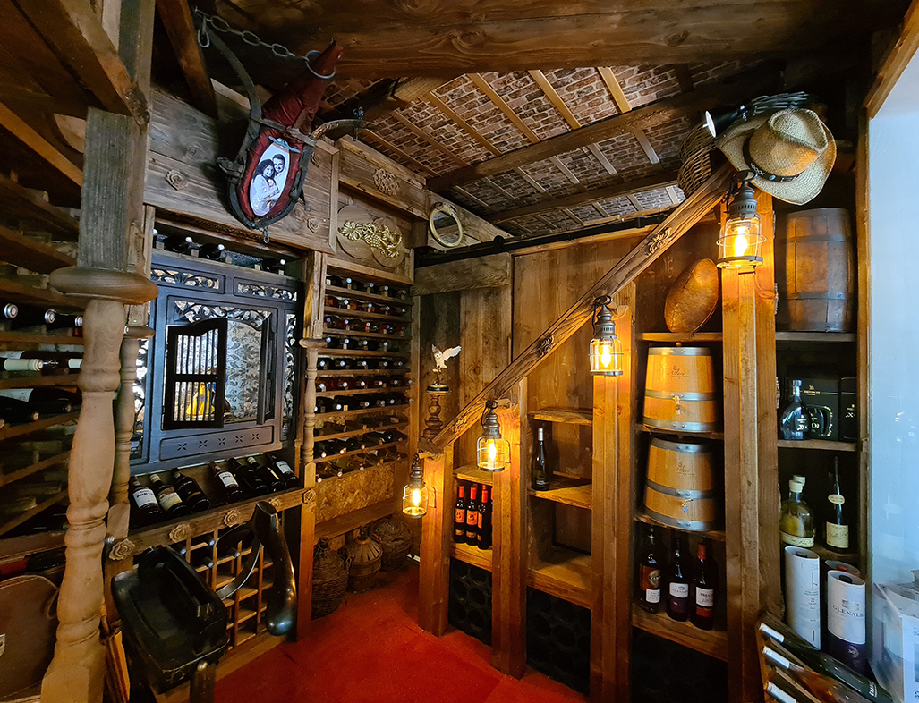 Wine cellar of the Hostellerie Saint Benoit hotel in Aniane